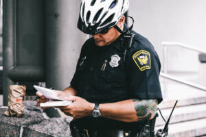Police office writing a ticket