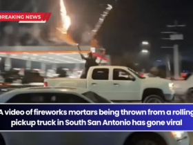 A video of fireworks mortars being thrown from a rolling pickup truck in South San Antonio has gone viral