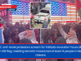 NYC anti-Israel protestors scream for 'intifada revolution' hours after an ISIS flag-wielding terrorist massacred at least 14 people in New Orleans