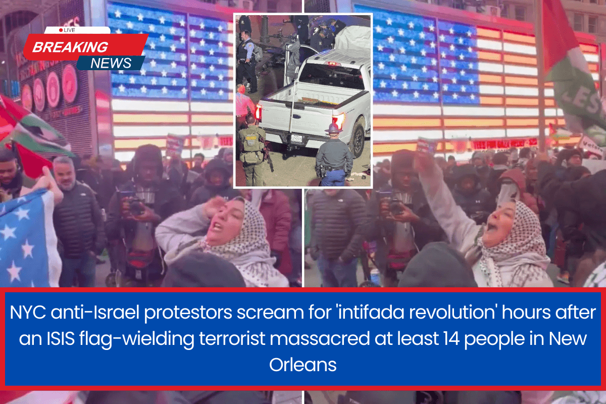 NYC anti-Israel protestors scream for 'intifada revolution' hours after an ISIS flag-wielding terrorist massacred at least 14 people in New Orleans